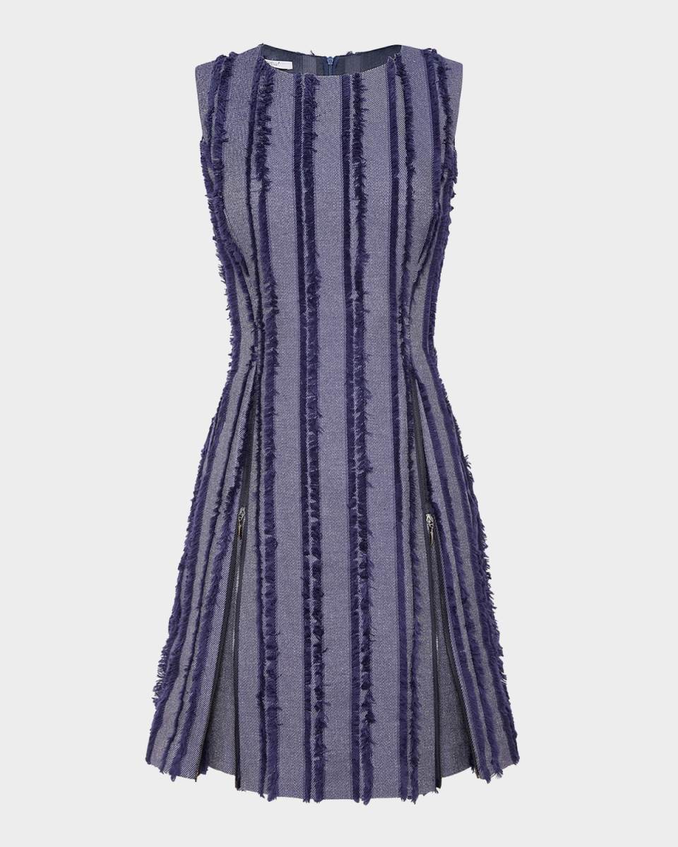 Ida Sleeveless Fringe-Trim Denim Mini Dress